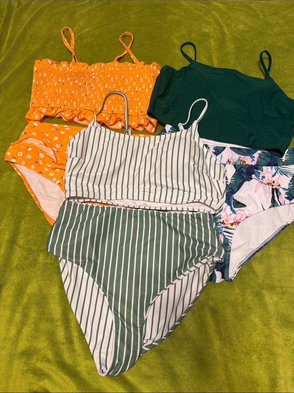 3pk WNS Swim Set SHEIN Orange/ White Flowery Green Strip Avanova Sz Large